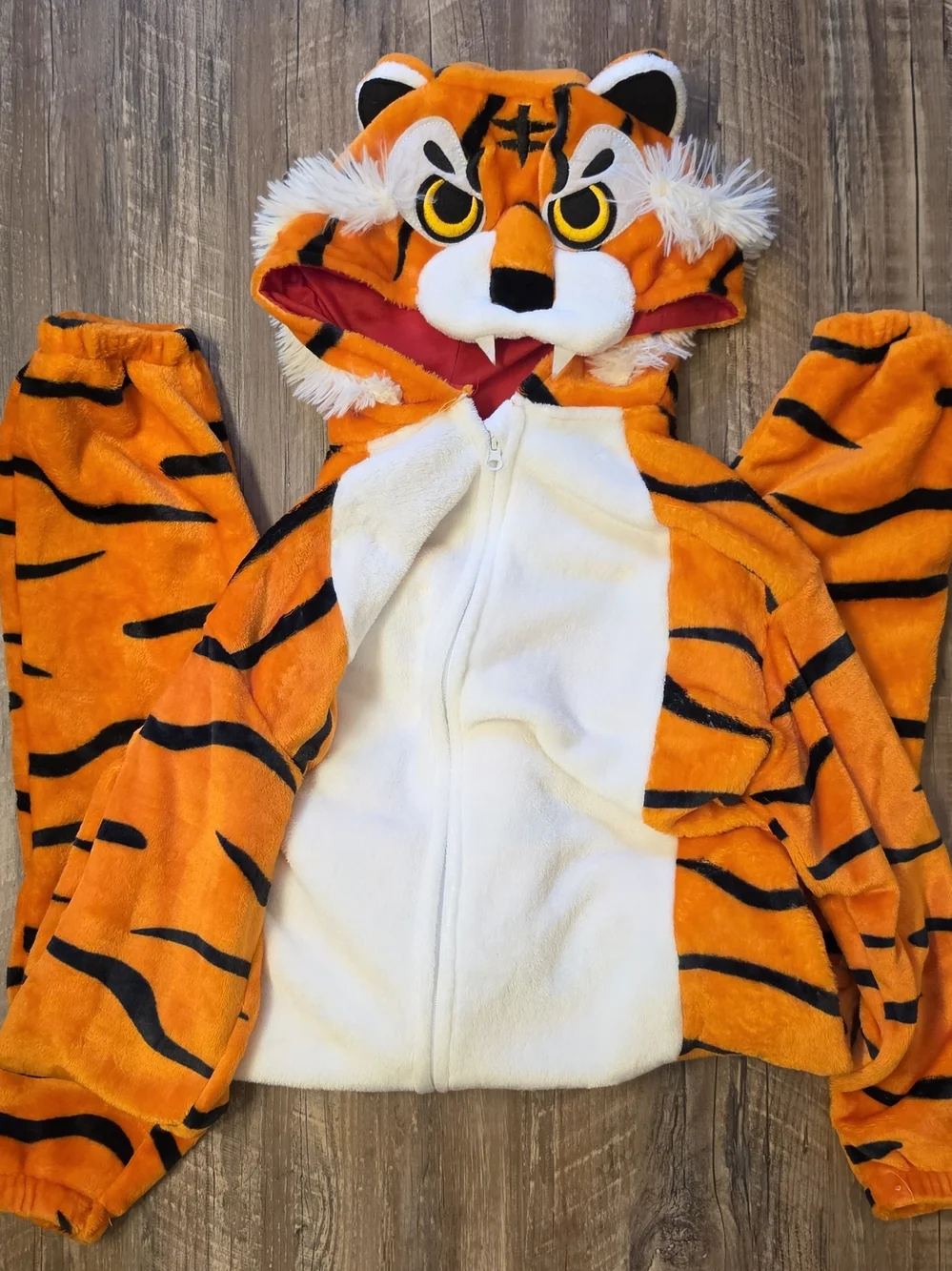 Kids Plush Tiger Hooded Costume Jumpsuit Kigurumi Onesie Tagged 120 Fits US 6-7